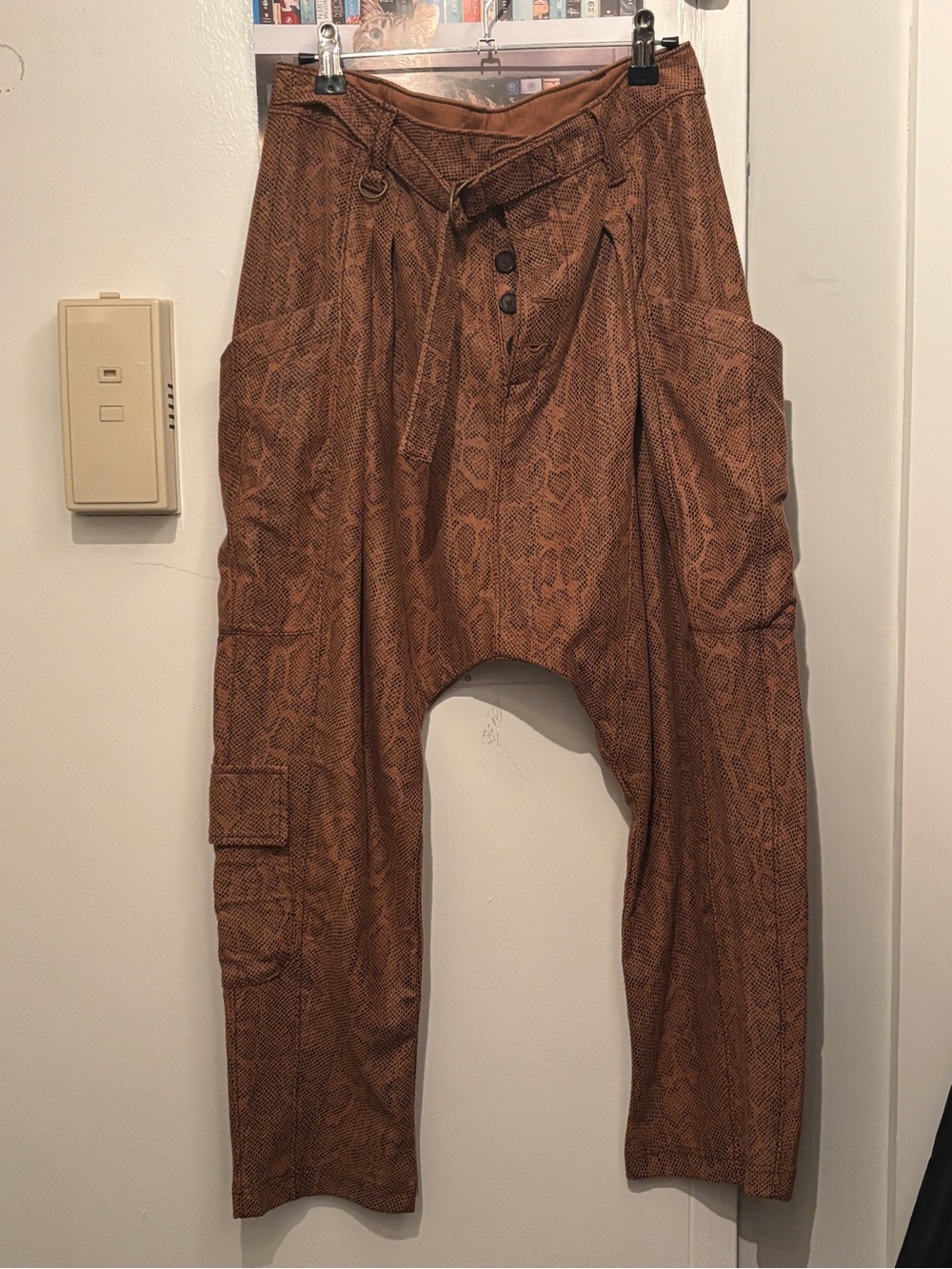 Free People Brown Snake-Print Drop-Crotch Pants